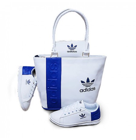 Ensemble Sac à main chaussure te portefeuille Adidas- Bleu blanc